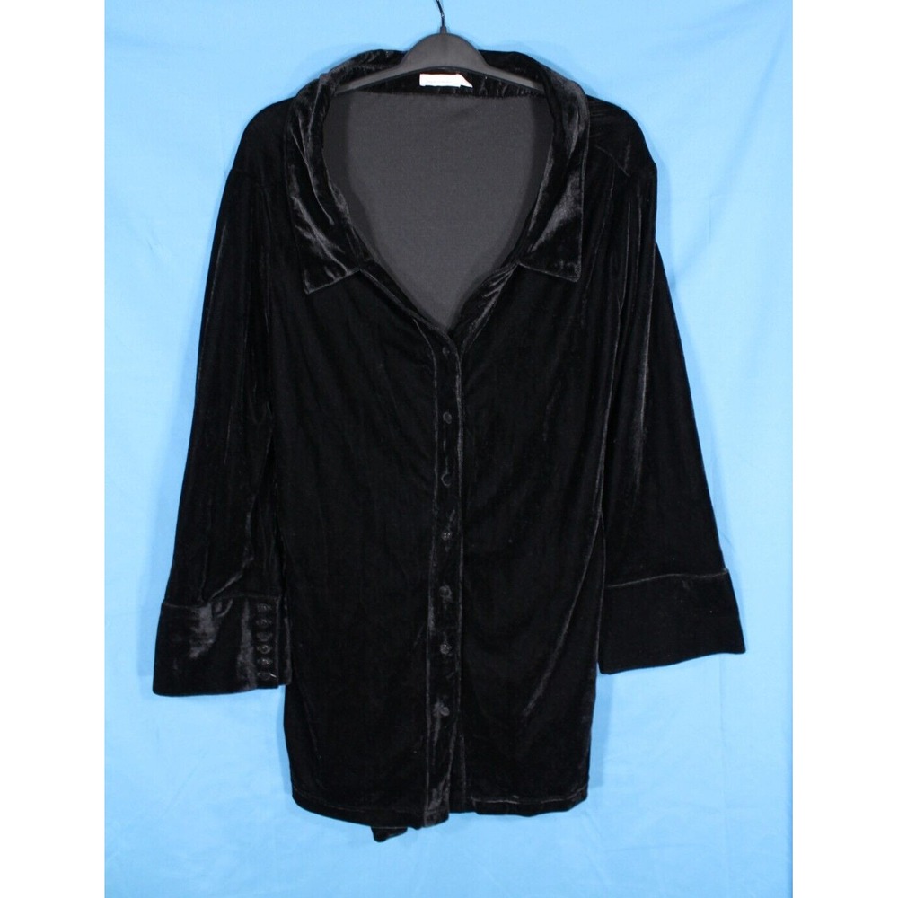 SKYLAR+MADISON Black VELVET Tie Back WIDE CUFFS Button-Up V-NECK Blouse/Tunic  L